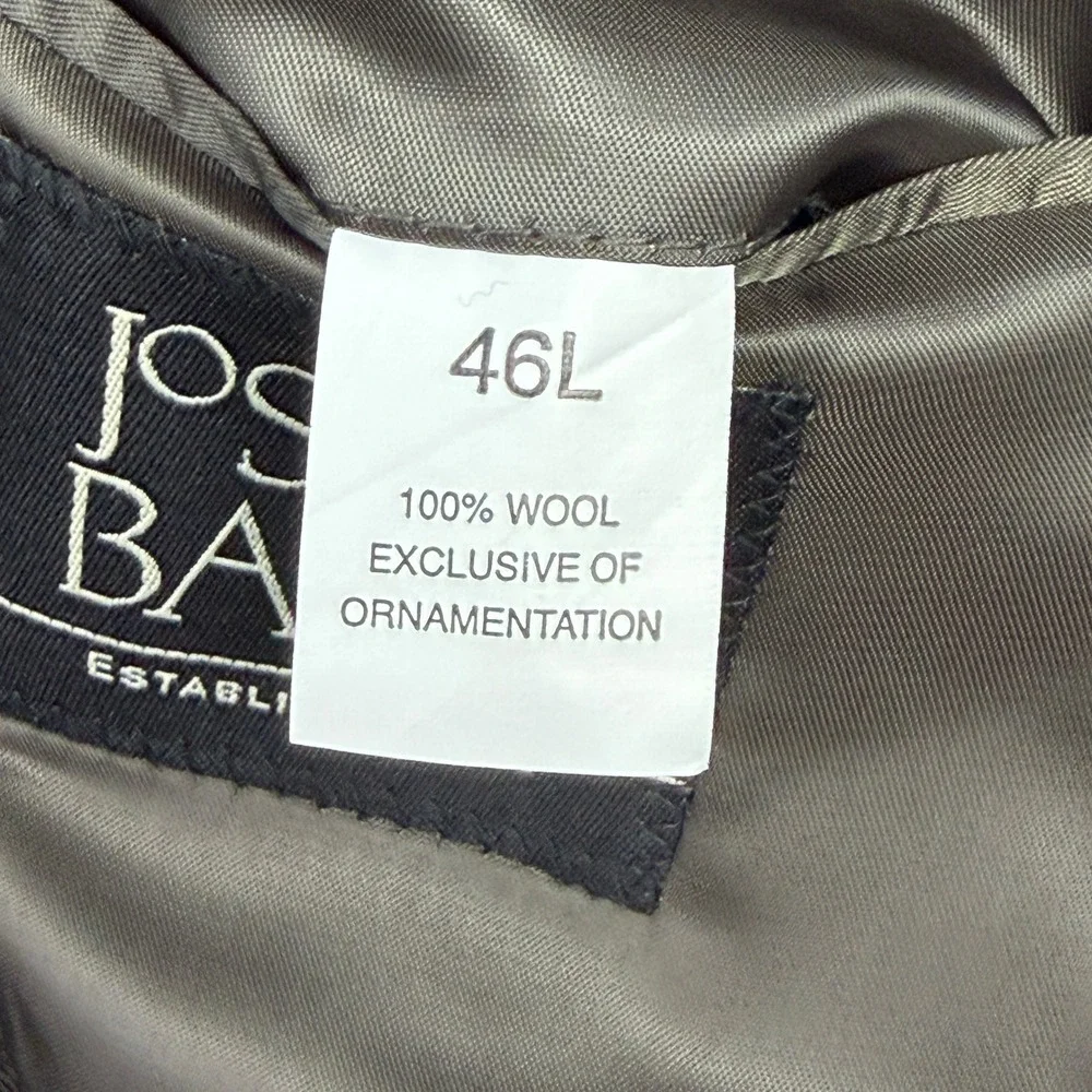 Jos. A. Bank 2-Piece Suit Mens 46L 37x31 100% Wool WINDOWPANE Charcoal Grey